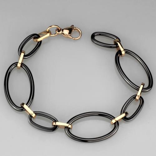 3W1005 - IP Rose Gold(Ion Plating) Stainless Steel Bracelet with Ceramic in Jet - Glow Haven