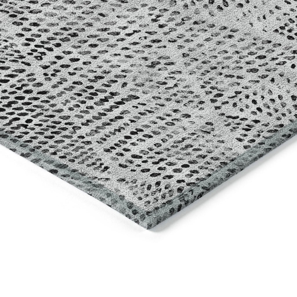 5' X 8' Pewter Charcoal And Ivory Geometric Washable Indoor Outdoor Area Rug
