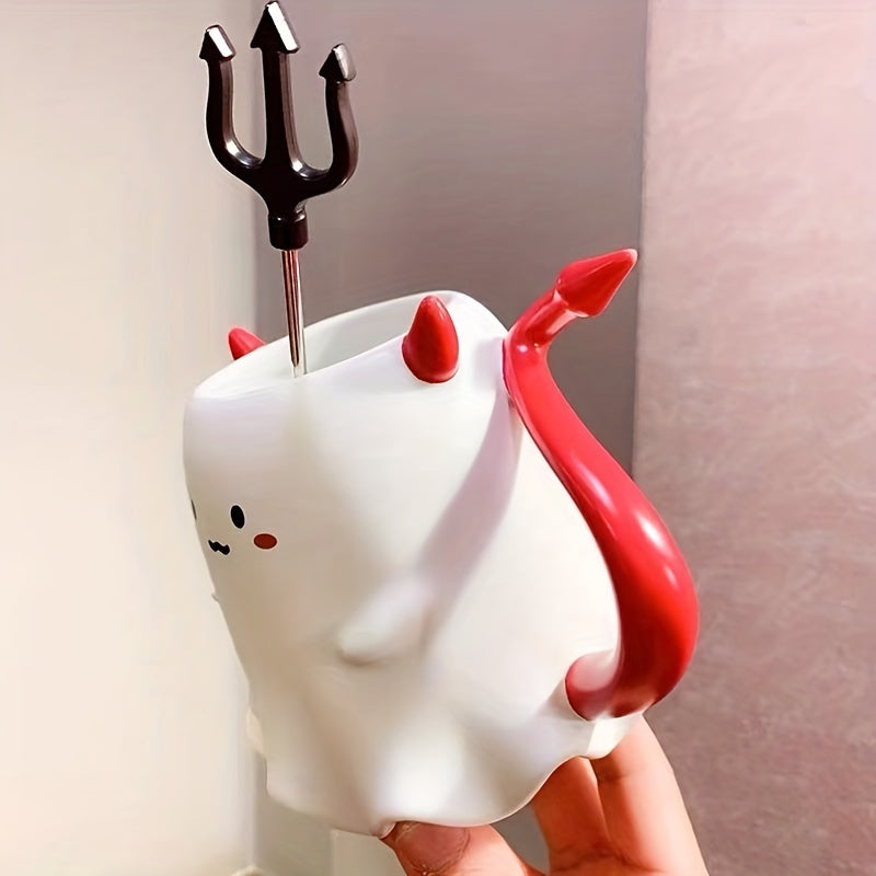 16oz Large Ceramic Halloween Devil Mug with Stirring Stick