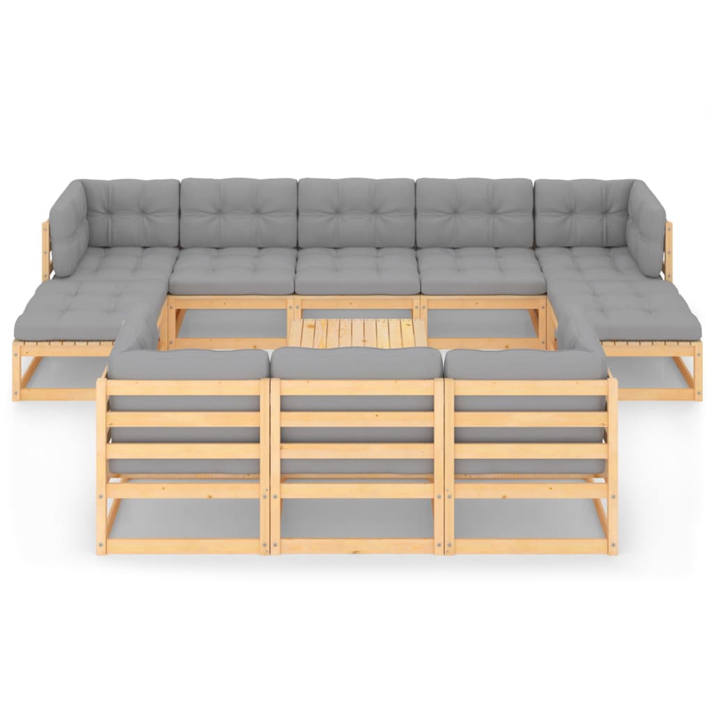 vidaXL 11 Piece Patio Lounge Set with Cushions Solid Wood Pine