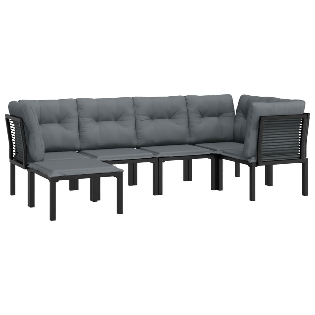 vidaXL 6 Piece Patio Lounge Set Black and Gray Poly Rattan