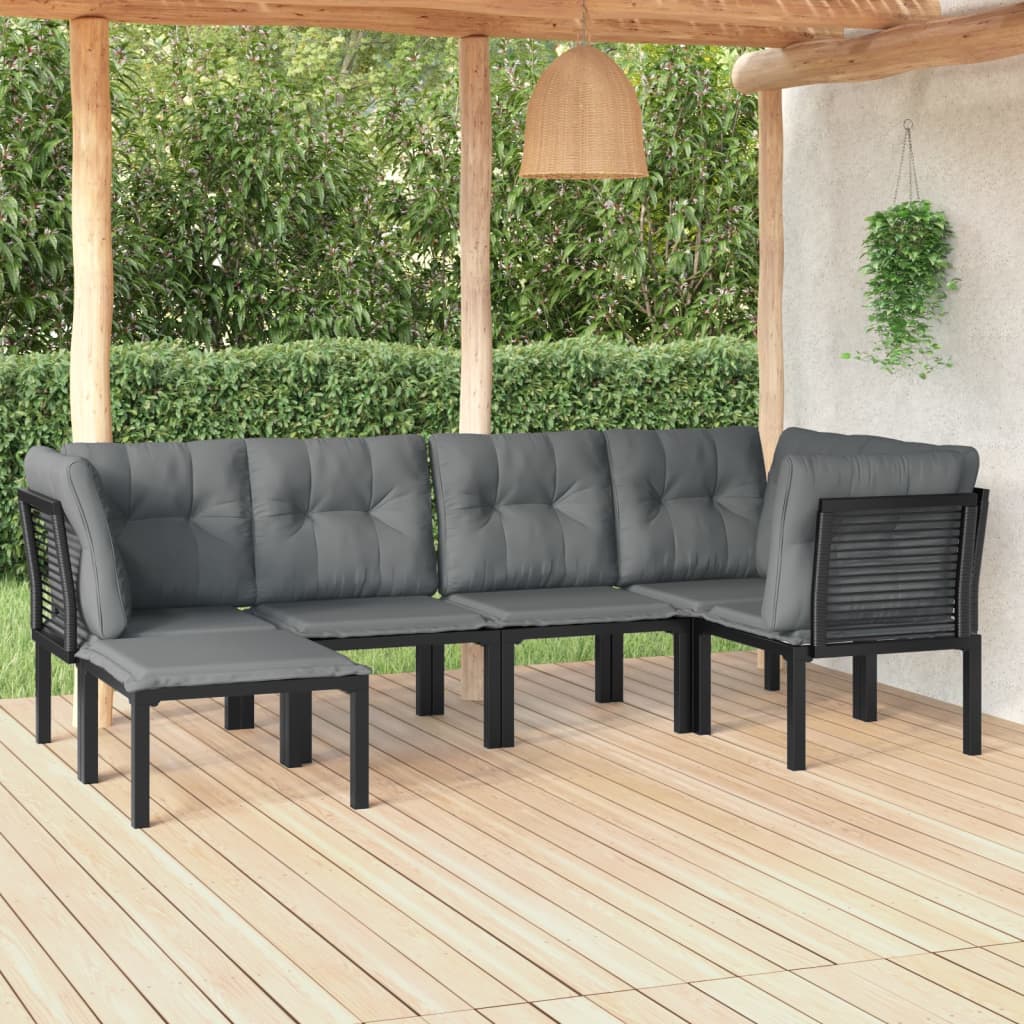 vidaXL 6 Piece Patio Lounge Set Black and Gray Poly Rattan