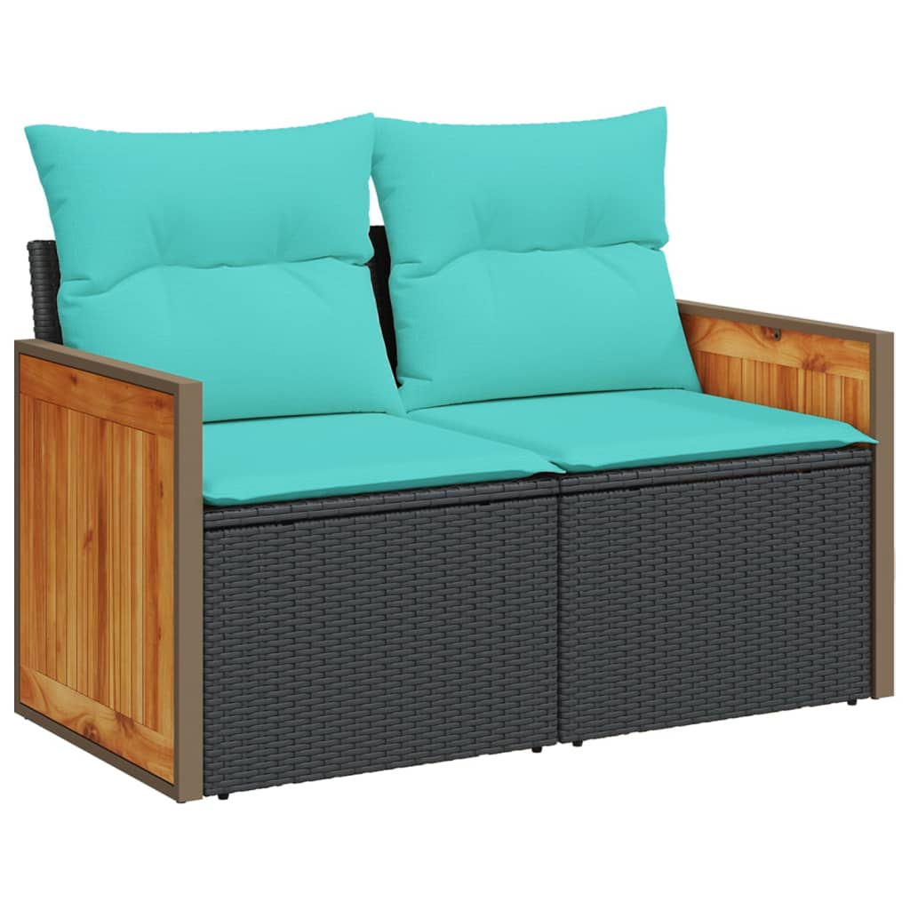 vidaXL 3 Piece Patio Sofa Set with Cushions Black Poly Rattan