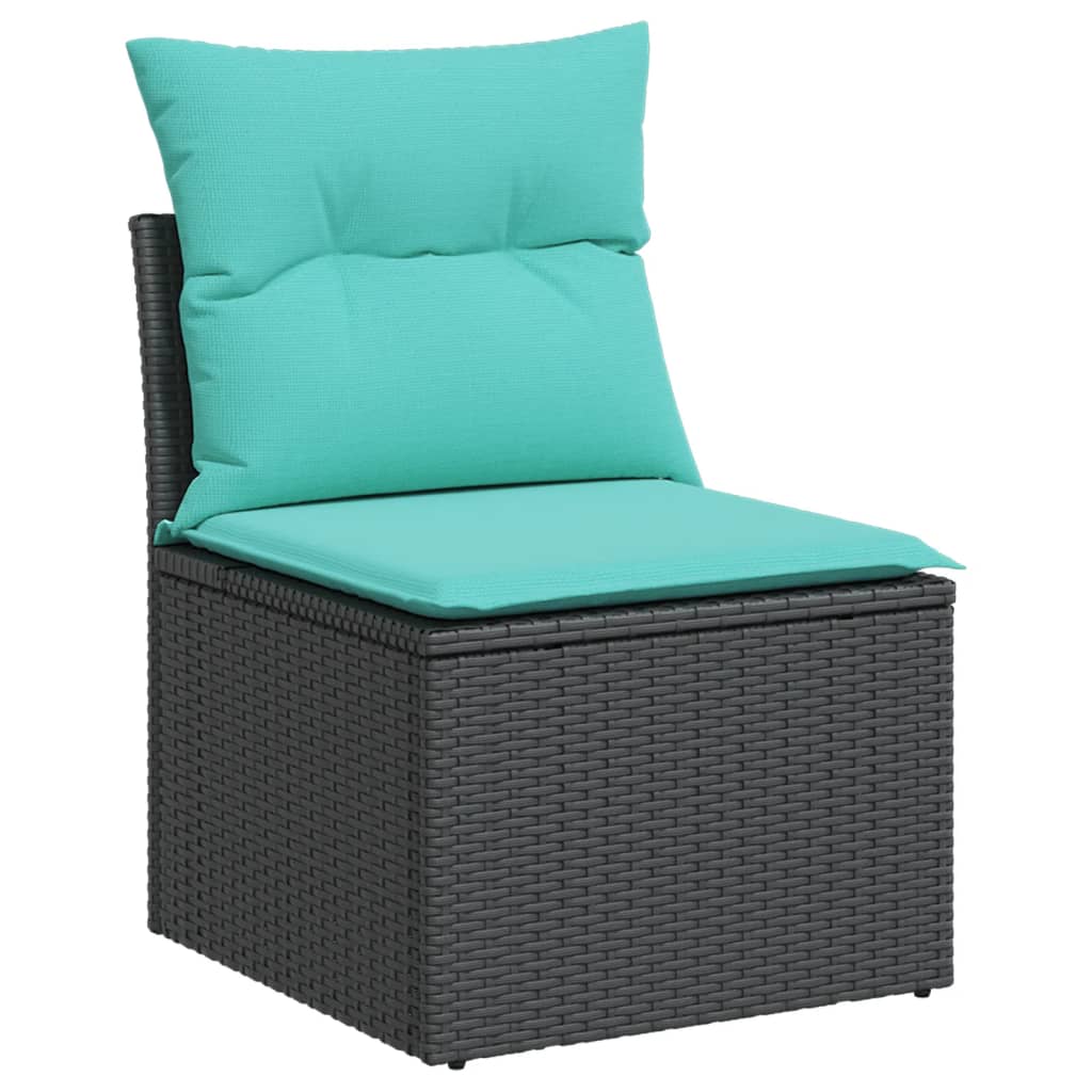 vidaXL 3 Piece Patio Sofa Set with Cushions Black Poly Rattan