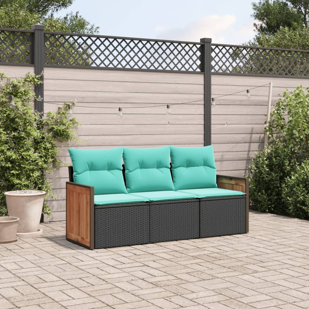 vidaXL 3 Piece Patio Sofa Set with Cushions Black Poly Rattan