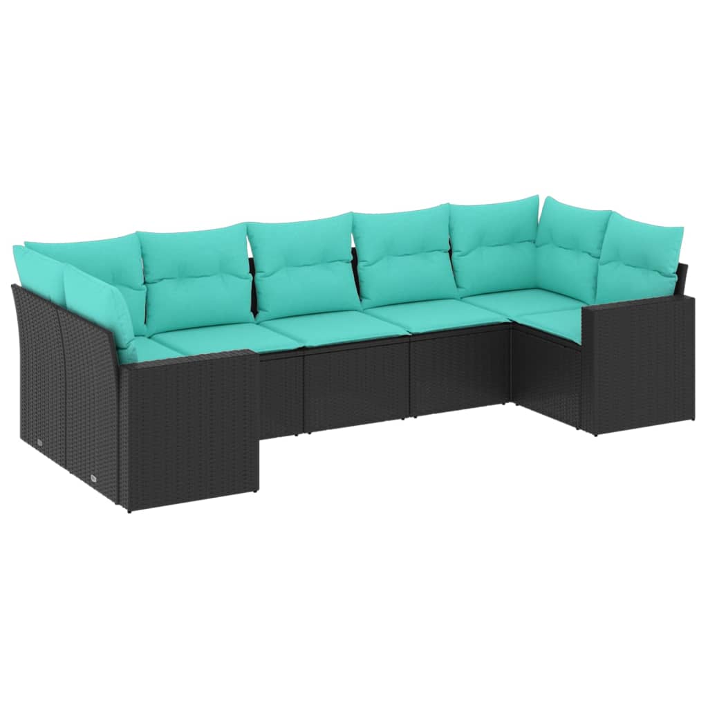 vidaXL 7 Piece Patio Sofa Set with Cushions Black Poly Rattan