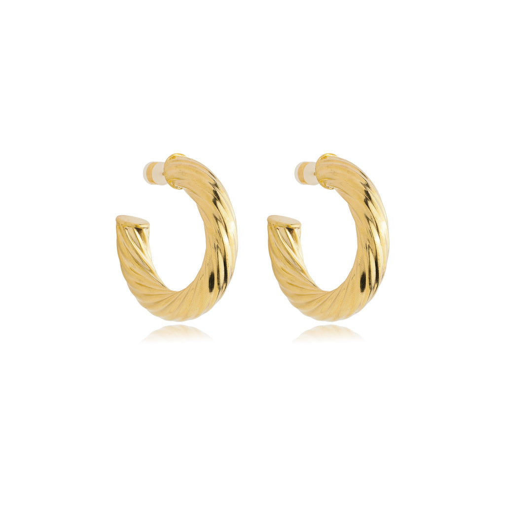 18K Gold Filled 8mm Thick Open Hoop Twisted Stud Earrings (J112)