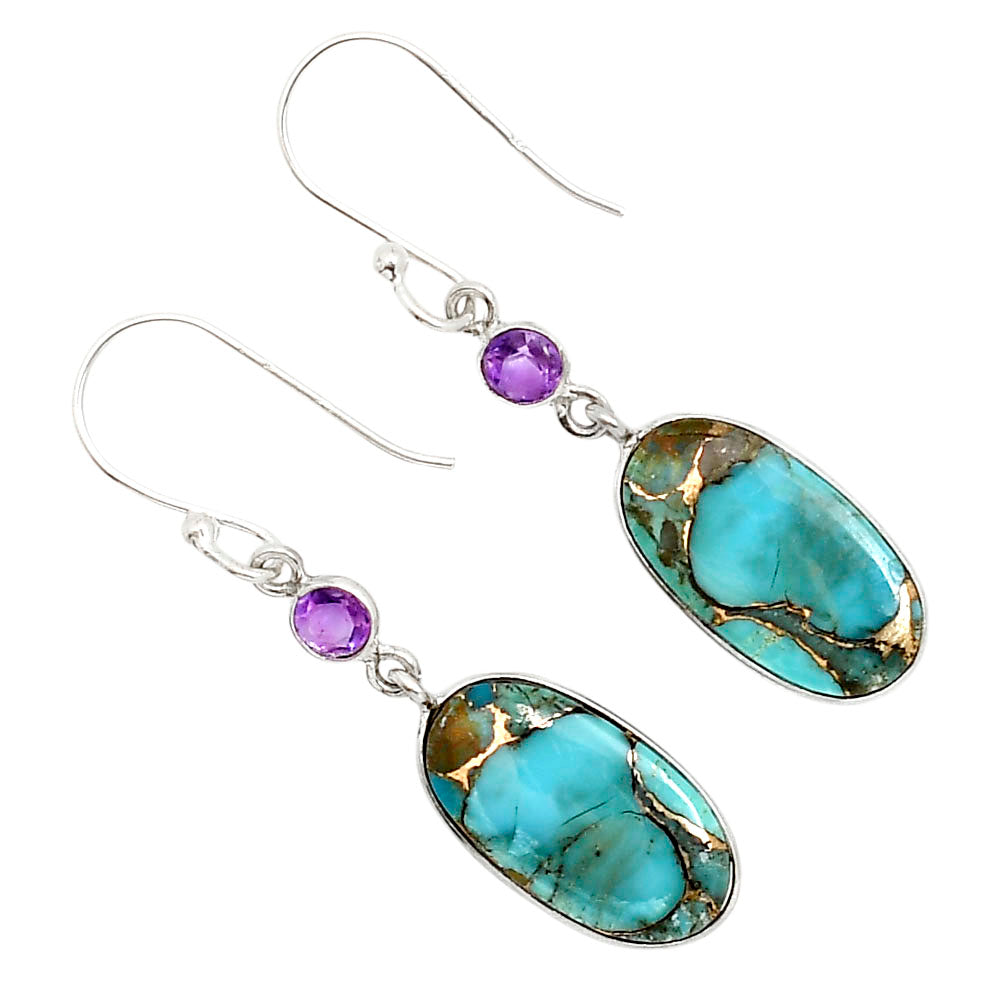 Kingman Copper Teal Turquoise and Amethyst Earrings E-1002 SDE91328