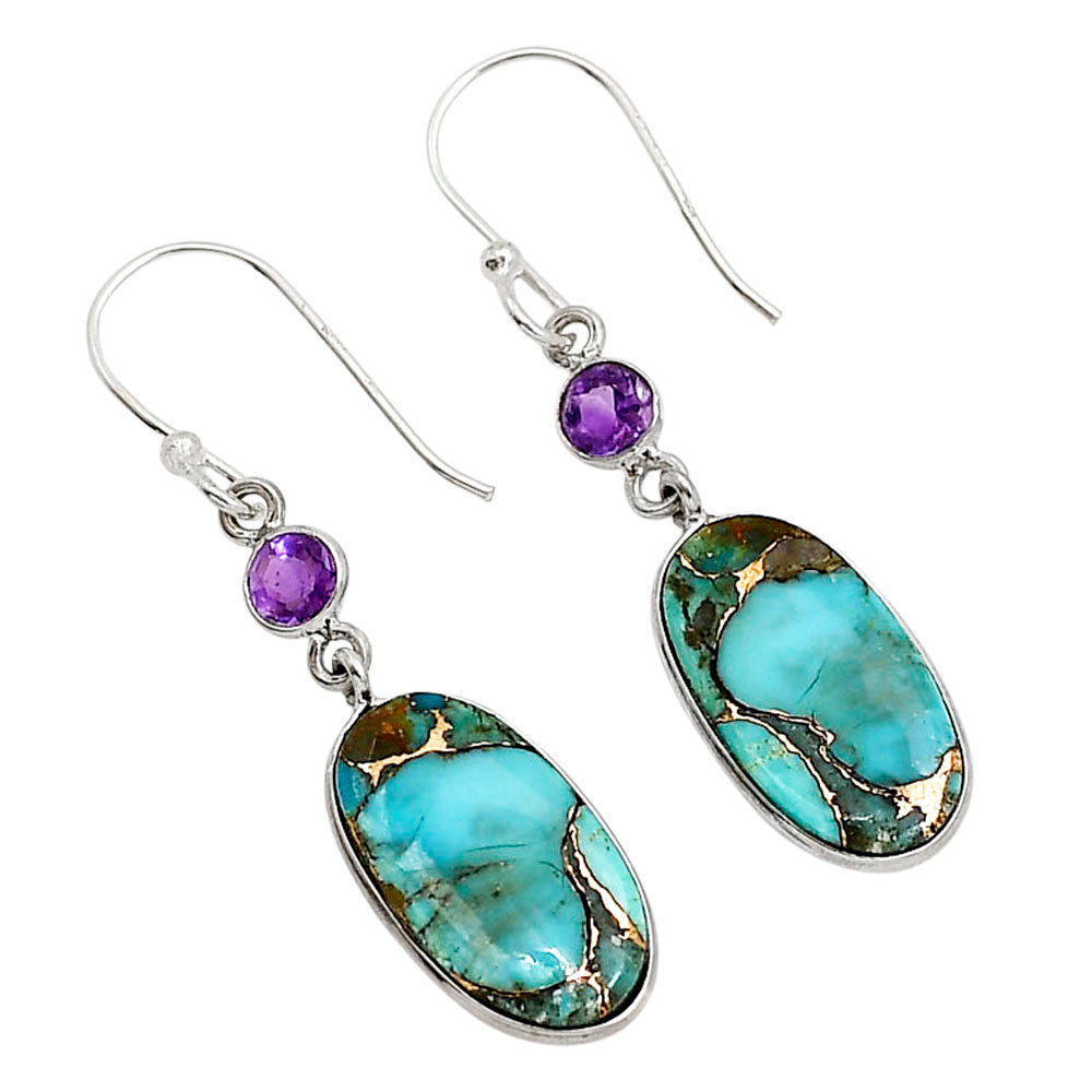 Kingman Copper Teal Turquoise and Amethyst Earrings E-1002 SDE91328
