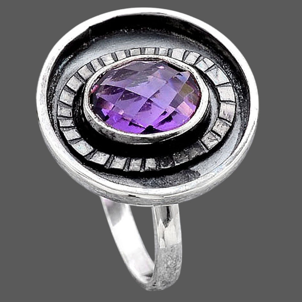 Faceted Natural Amethyst Ring size-8 R-1080 SDR245653