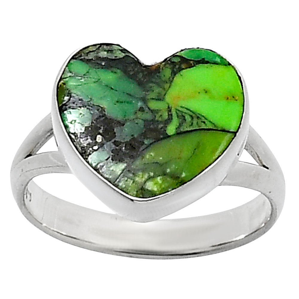 Heart Natural Green Matrix Turquoise Ring size-7 R-1073 SDR248575