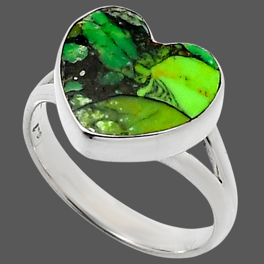 Heart Natural Green Matrix Turquoise Ring size-7 R-1073 SDR248575