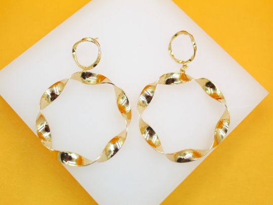 18K Gold/Rhodium Filled Thick Twisted Hoops Push Back Earrings (K348)
