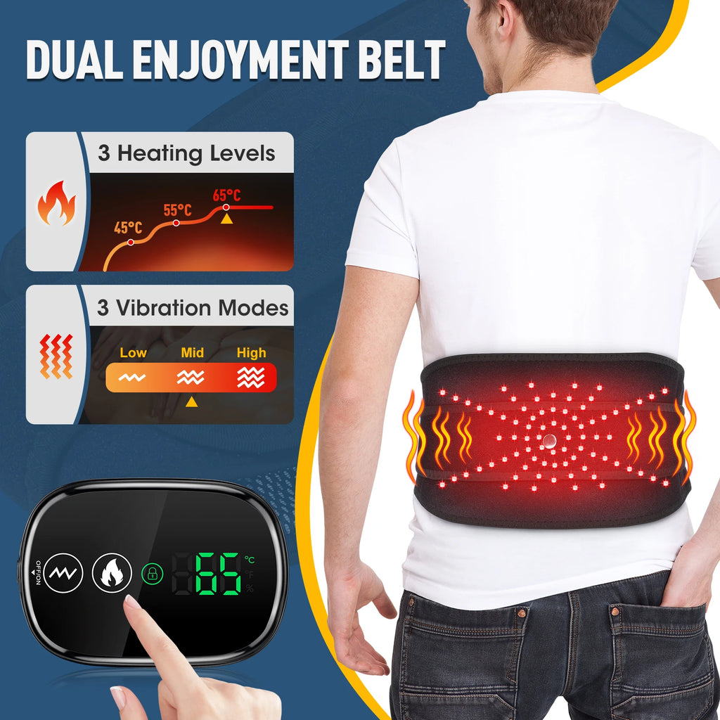 Cordless Heated Massage Pad Red Light Massage Waist Belt 102 Red Light Beads Hot Compress Vibration Relieve Fatigue Relax Muscle