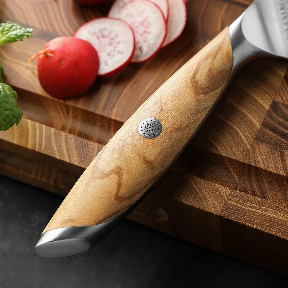 Flagship Series 5 - Inch Utility Knife 73 - Layer Powder Damascus Steel Brown - Glow Haven