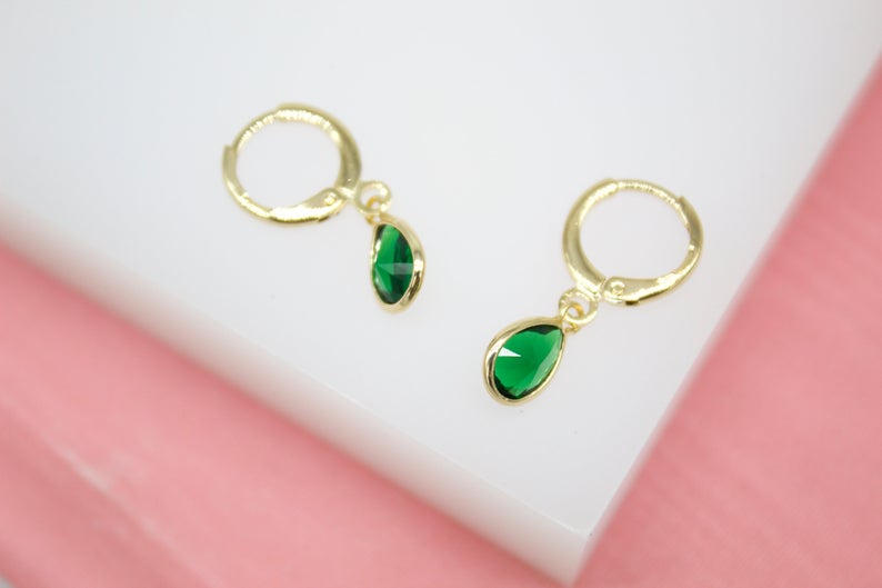 Dangle Huggies Earrings With Cz Cubic Zirconia Stones (K180)