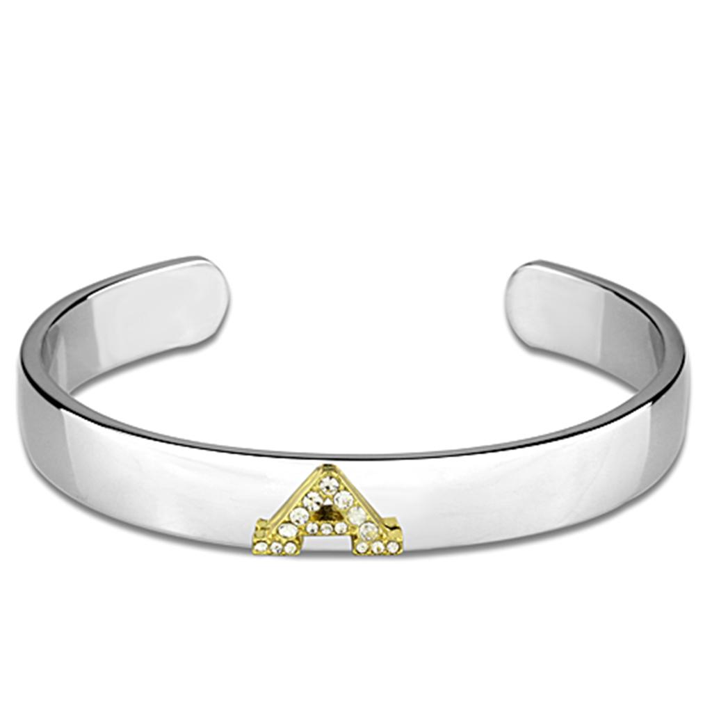 LO3611 - Reverse Two - Tone White Metal Bangle with Top Grade Crystal in Clear - Glow Haven