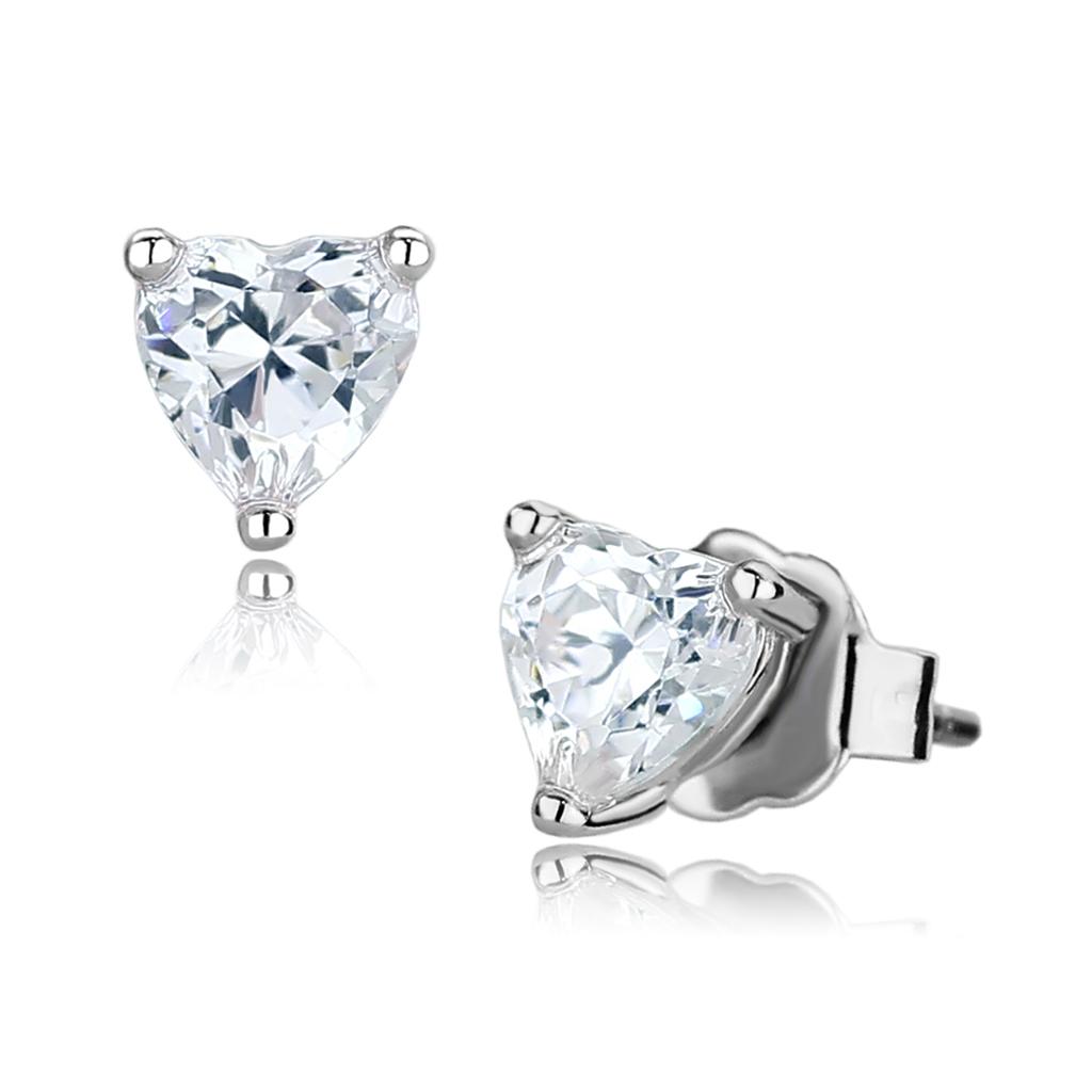 LO4170 - Rhodium Brass Earrings with AAA Grade CZ in Clear - Glow Haven