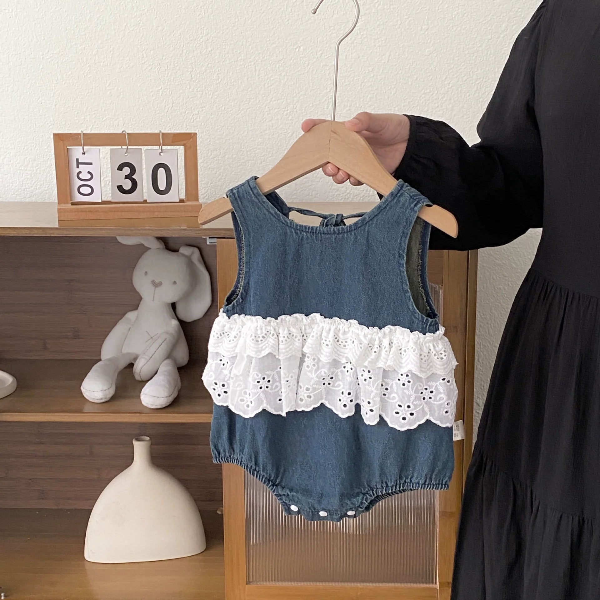Summer Arrival Baby Girls Color Patchwork Sleeveless Denim Onesies