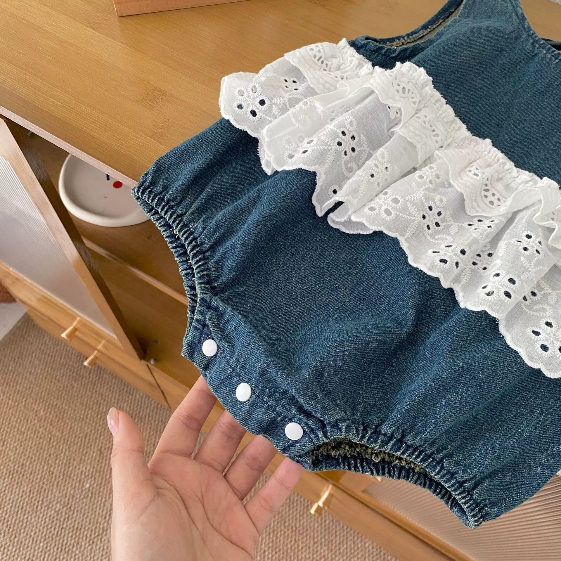 Summer Arrival Baby Girls Color Patchwork Sleeveless Denim Onesies