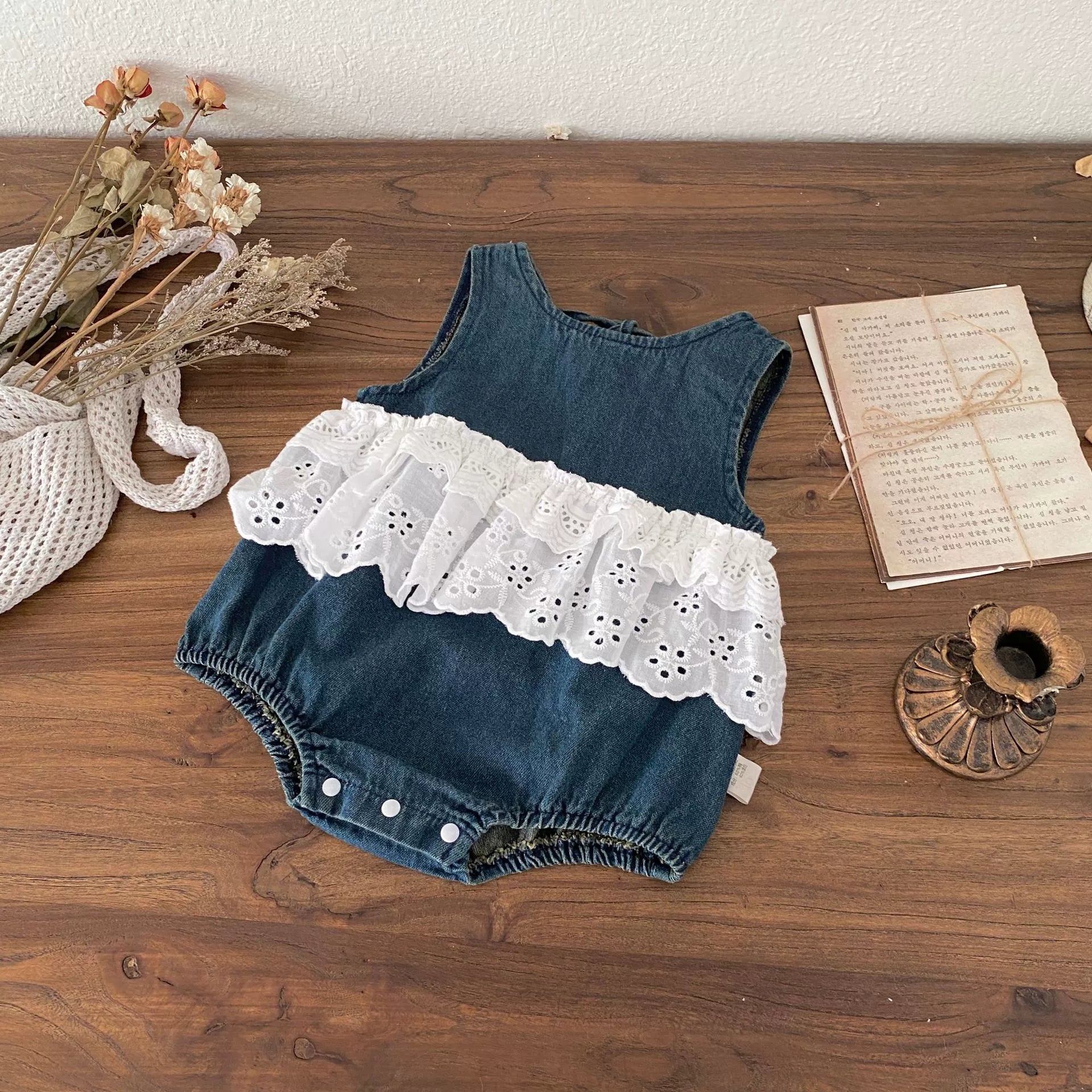 Summer Arrival Baby Girls Color Patchwork Sleeveless Denim Onesies